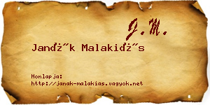 Janák Malakiás névjegykártya